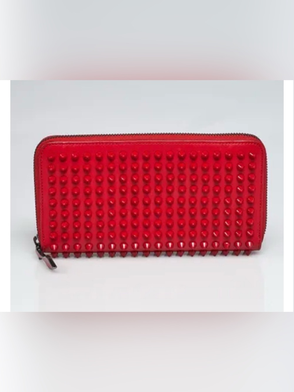CHRISTIAN LOUBOUTIN Red Leather Panettone Spikes Zip-Around Wallet